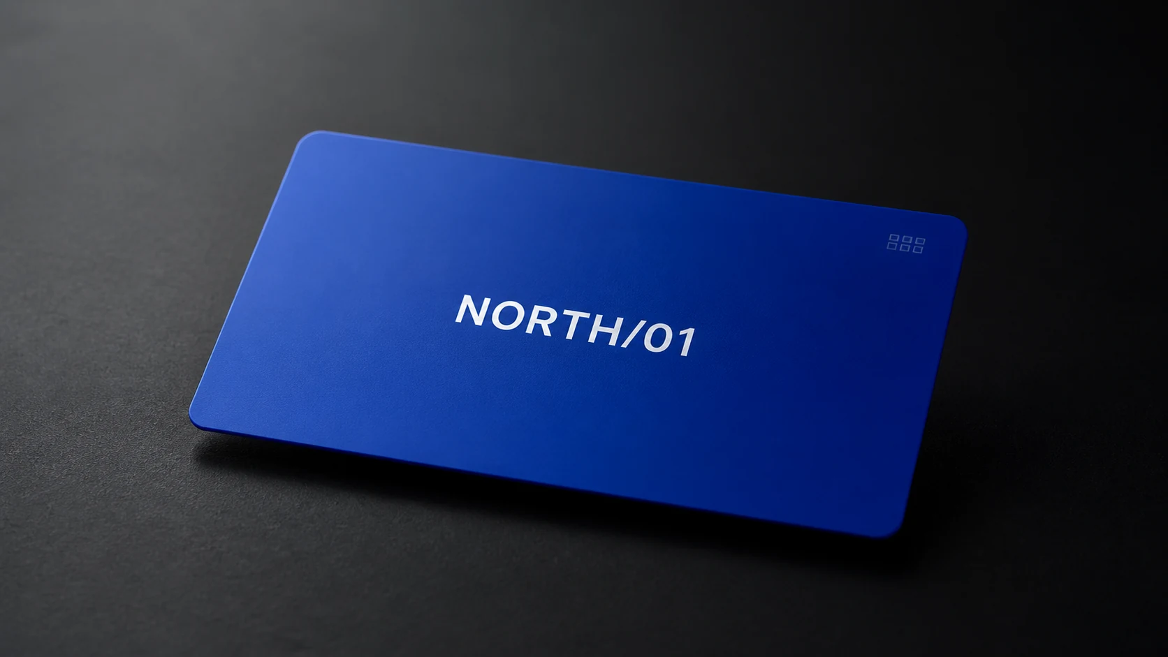 NORTH/01 brand mark on a deep blue surface