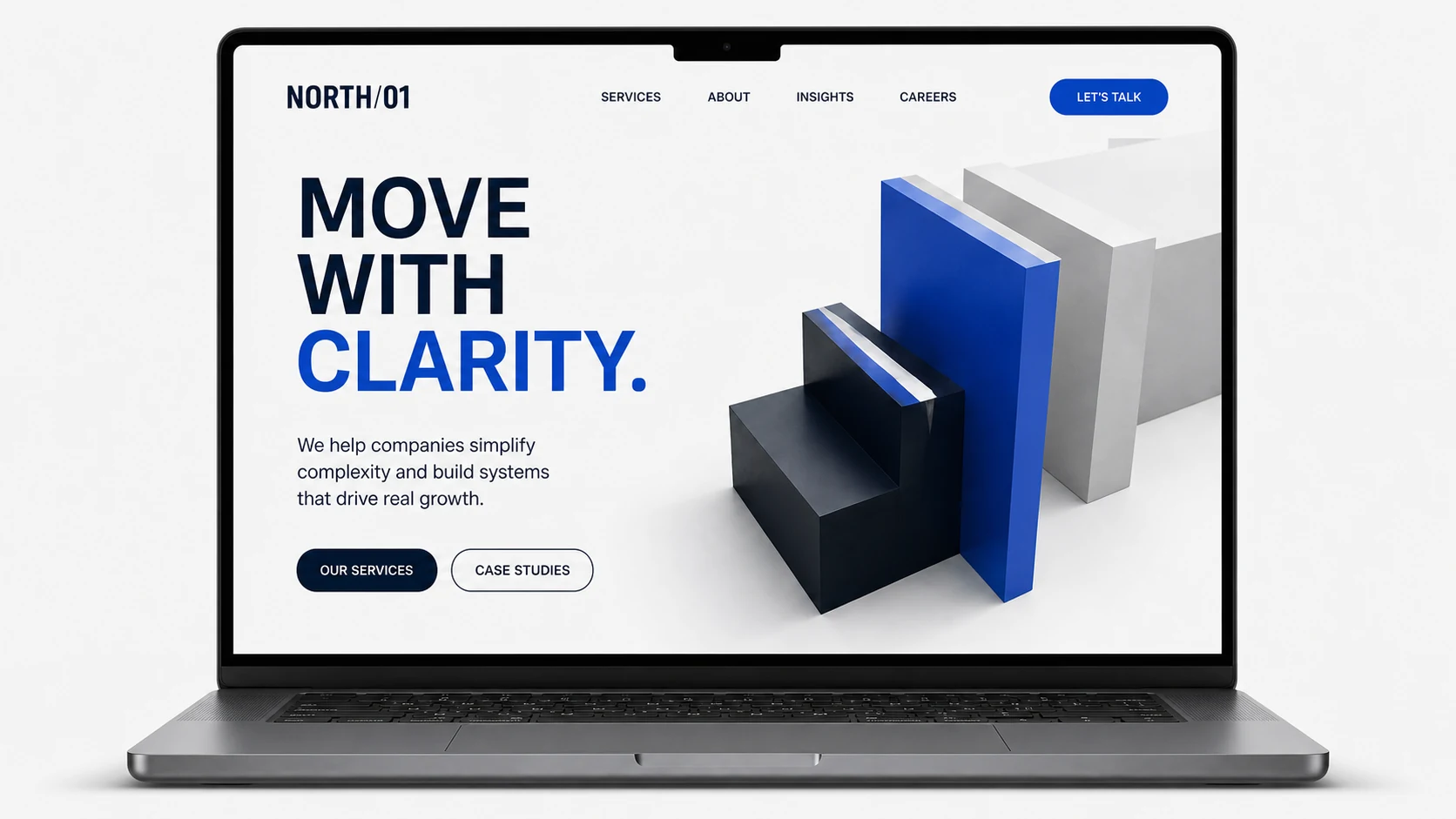 NORTH/01 corporate website shown on a laptop