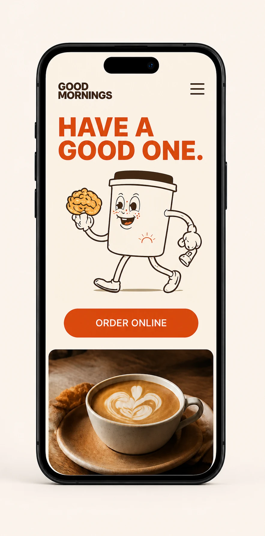 GOOD MORNINGS ordering page shown on a phone